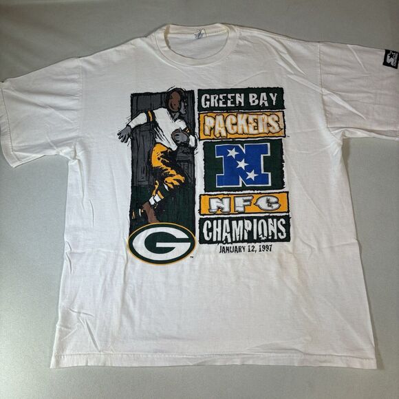 Vintage 1997 Starter Green Bay Packers NFC Champions T-Shirt Sz L Brett Favre - Picture 1 of 10